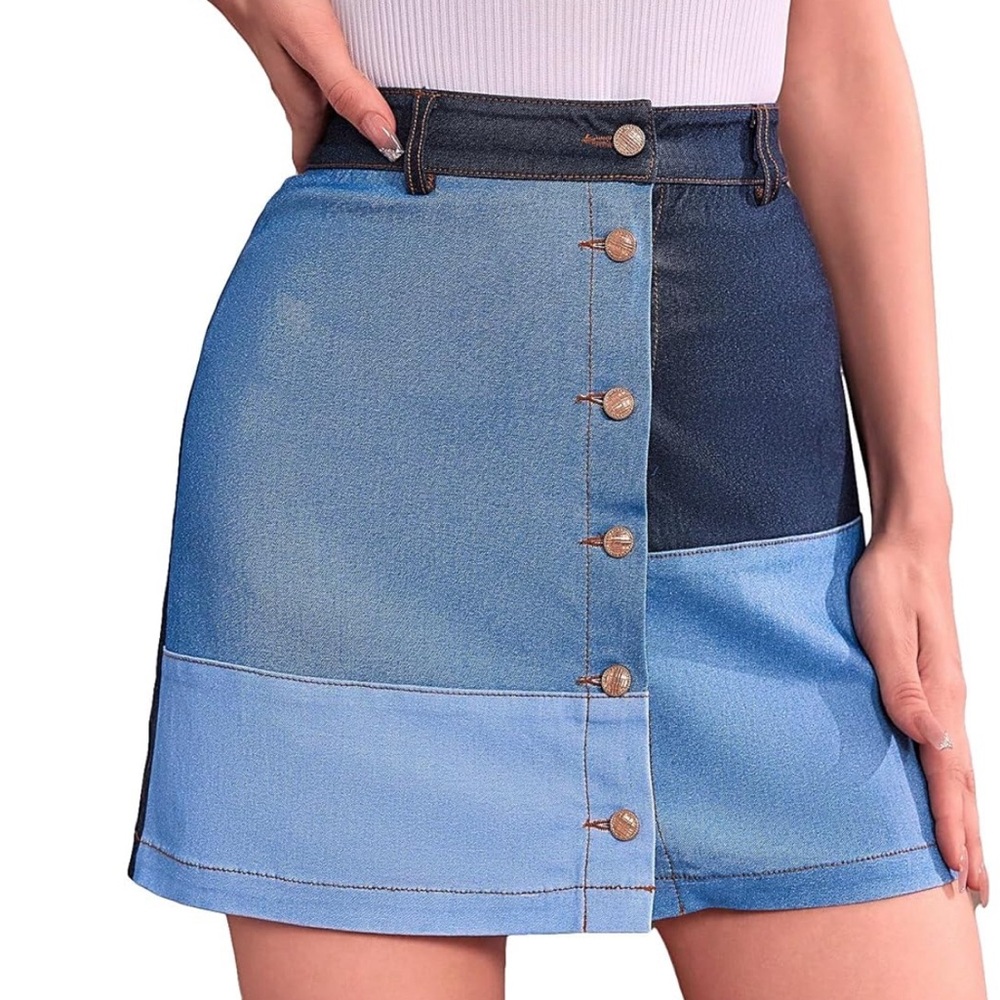 Women's Fashion Mid-Rise Skirt Color Blocking